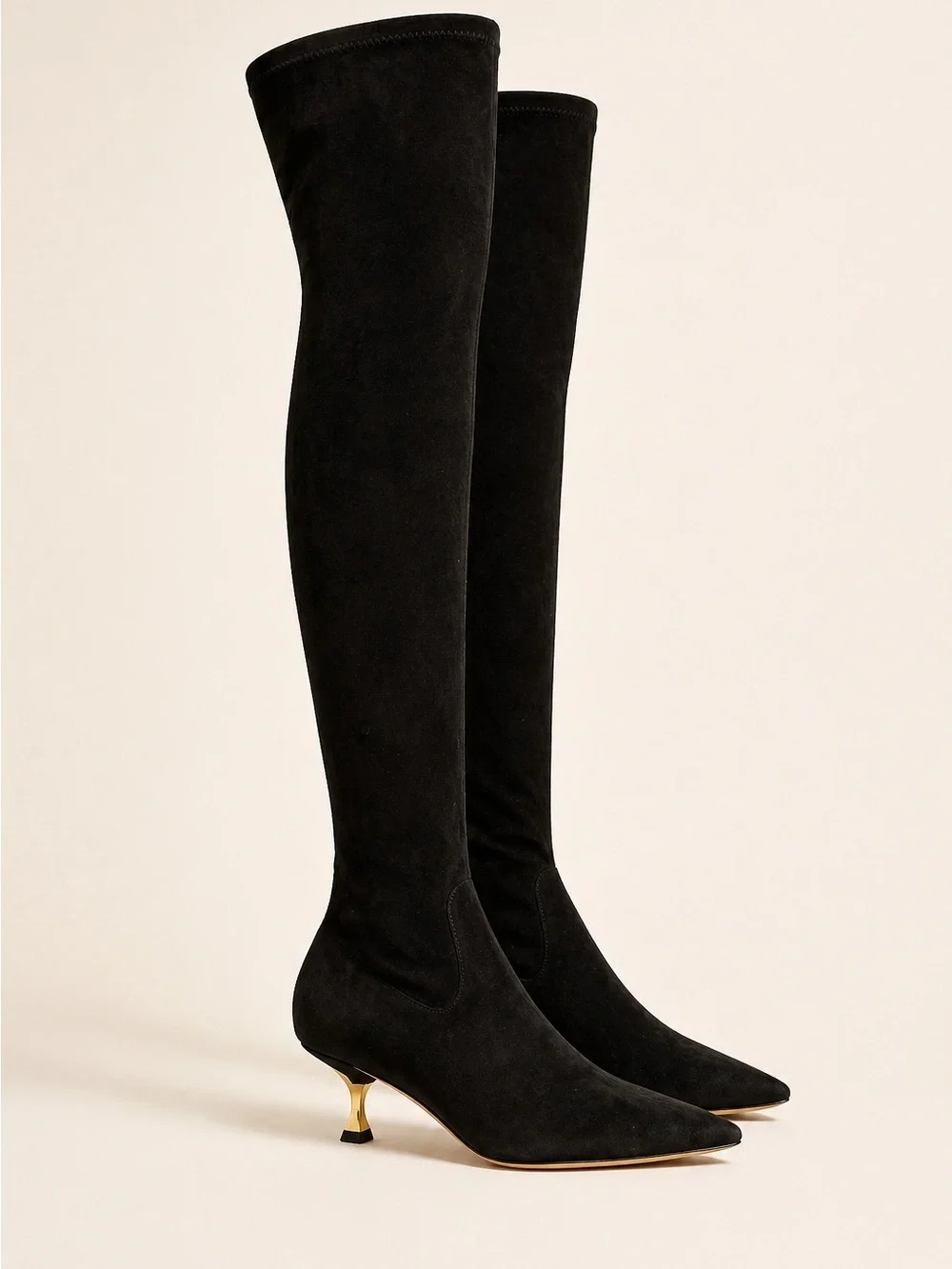Valentino Garavani OTK Boots Black Stretch Suede Gold Heel 39 / US 8–8.5 NWT